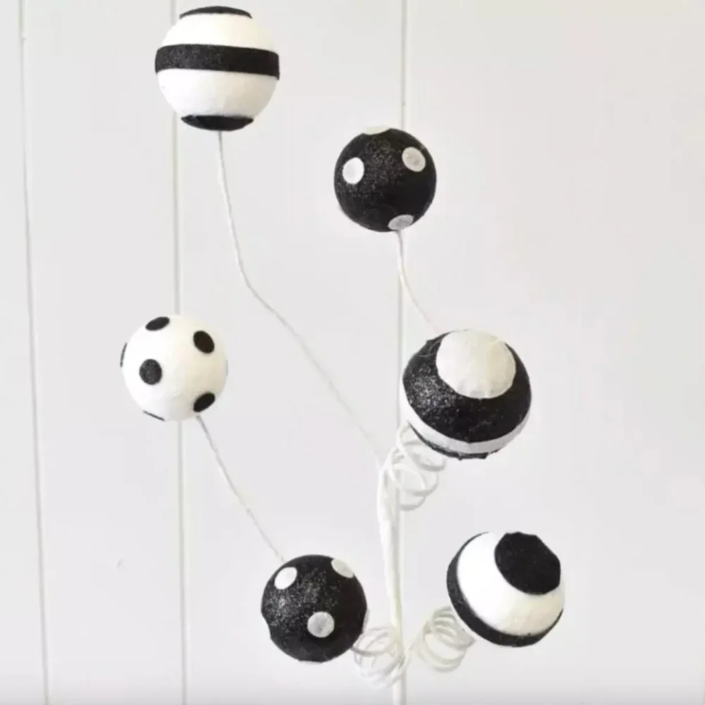 Black & White Spiral Ball Spray Christmas Trim Arrangement Decoration Crafts
